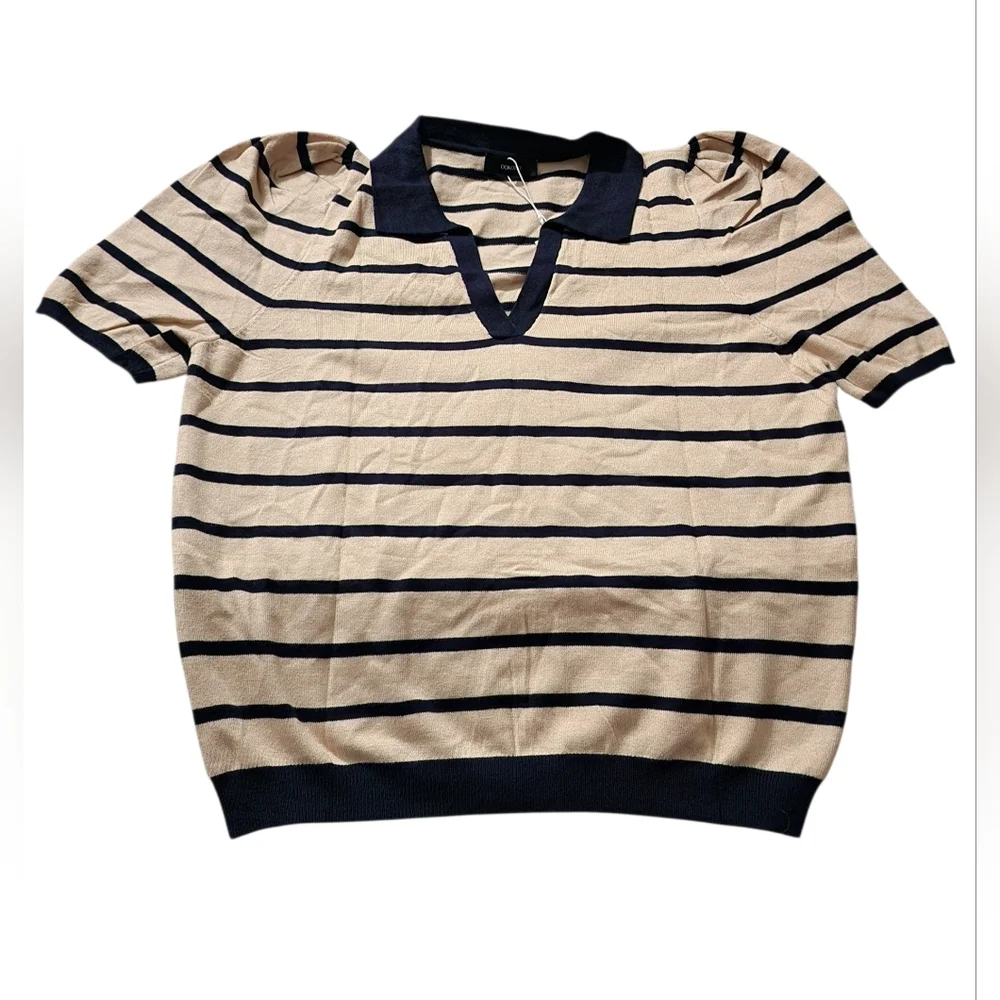 Dokotoo sz 2XL puff sleeve striped collared shirt in Apricot NWT - Picture 2 of 5